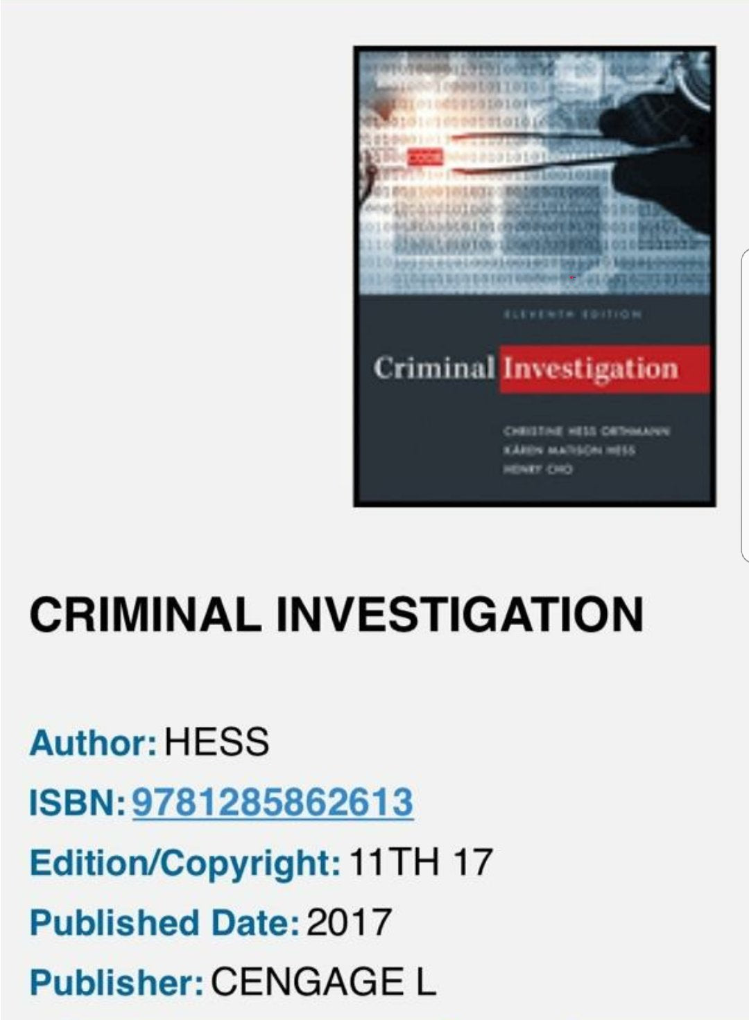Criminal Investigation (MindTap Course List) — ISBN 9781285862613