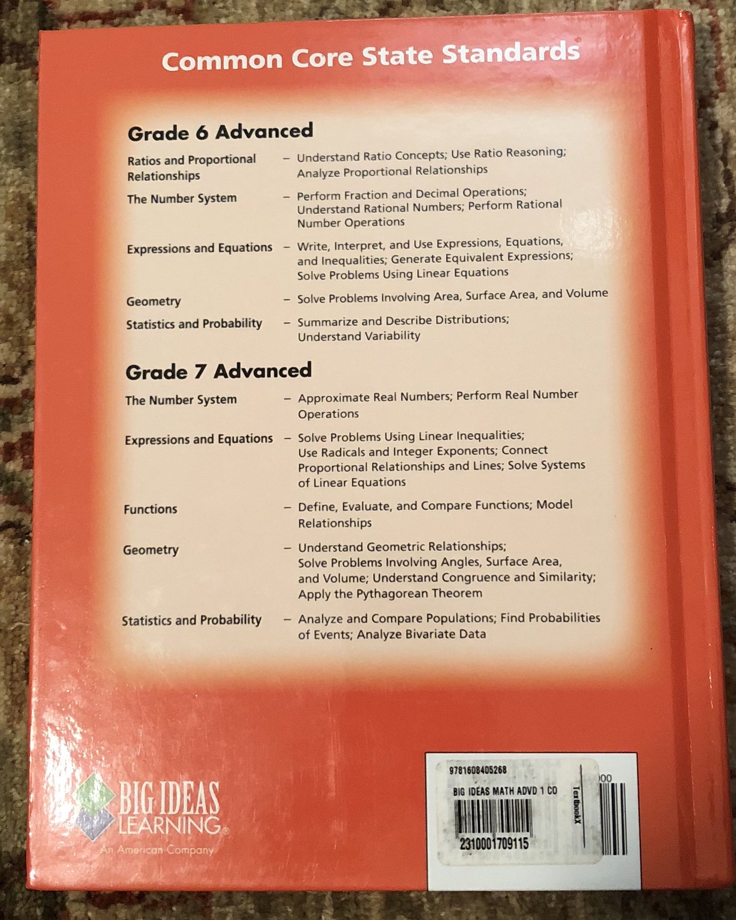 BIG IDEAS MATH Advanced 1: Common Core Student Edition 2014 HOUGHTON MIFFLIN HARCOURT