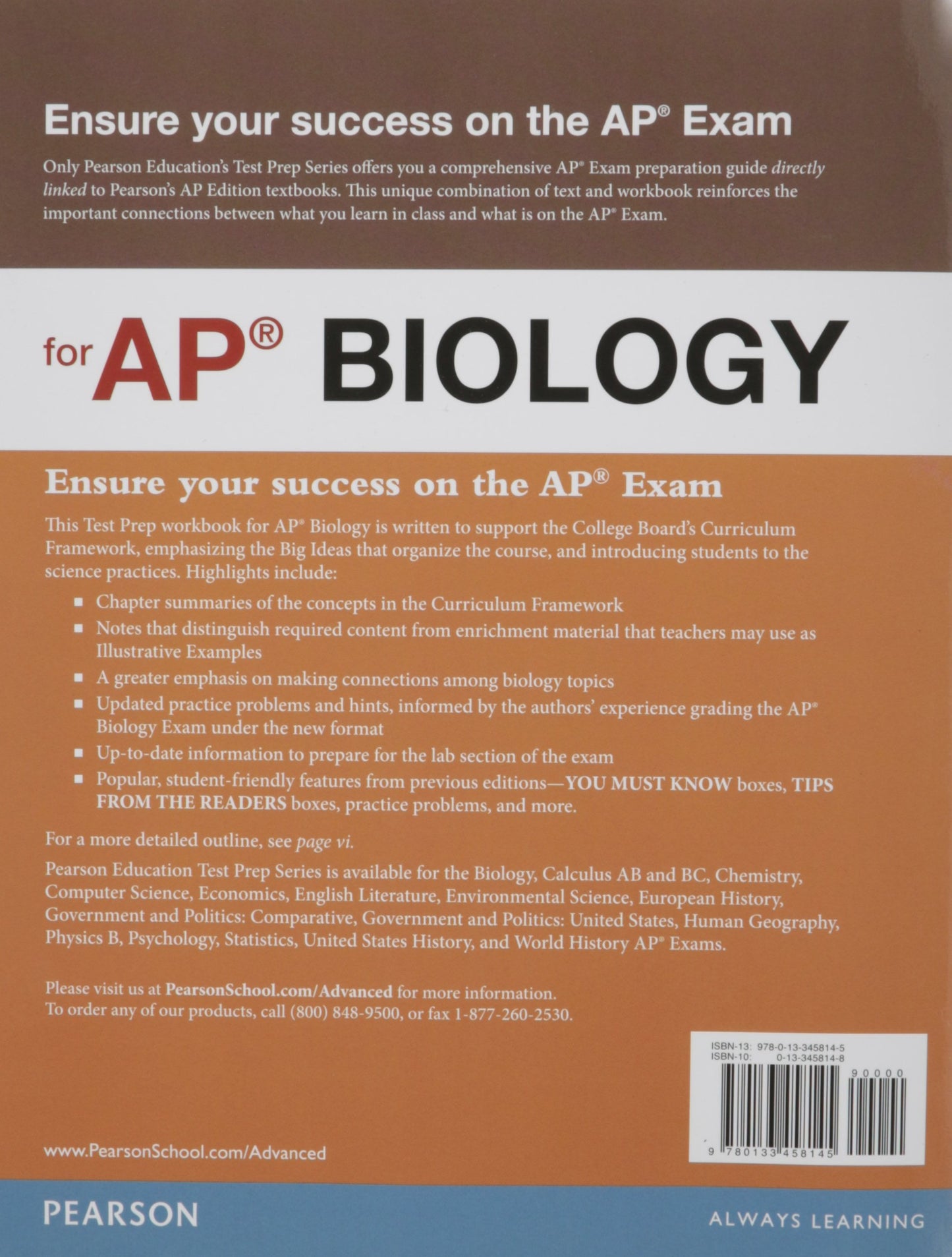 Preparing for the Biology AP* Exam (School Edition) (Pearson Education Test Prep) Reece, Jane B.; Urry, Lisa A.; Cain, Michael L.; Wasserman, Steven A.; Minorsky, Peter V.; Jackson, Robert B.; Holtzclaw, Fred W. and Holtzclaw, Theresa Knapp