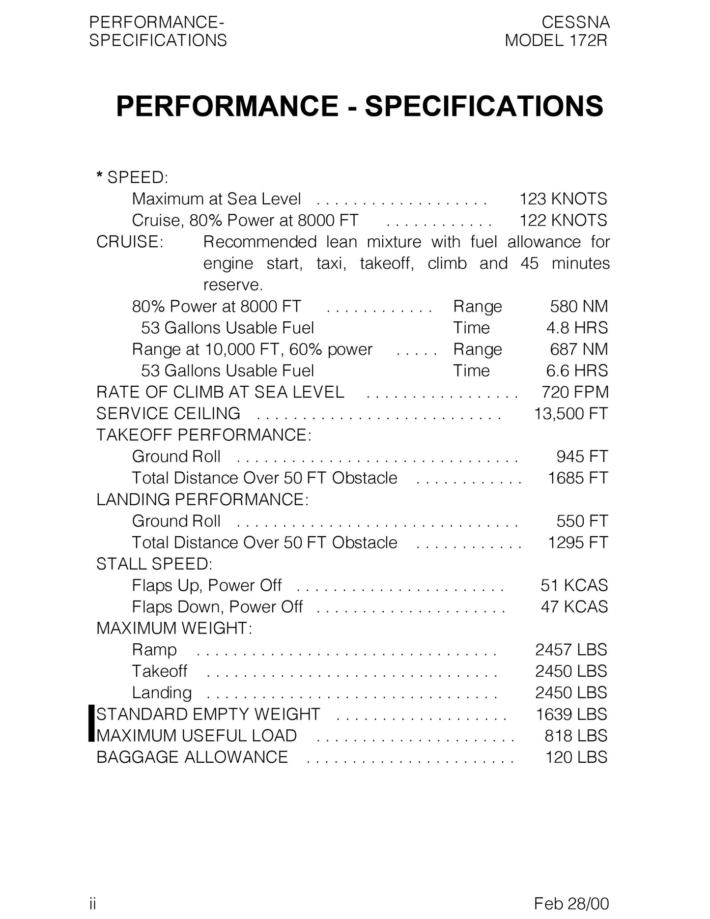 Cessna 1996 172R Skyhawk Information Manual (POH)