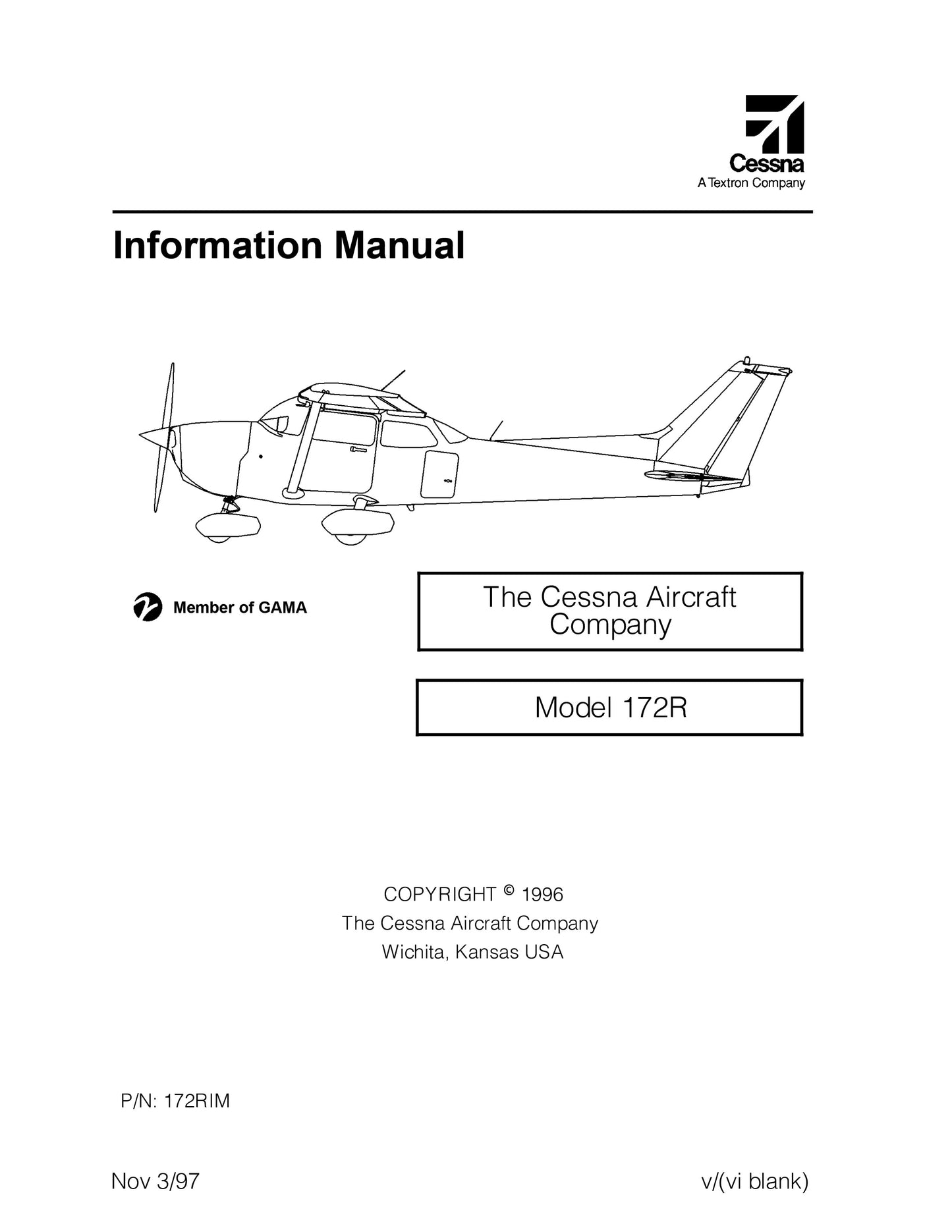 Cessna 1996 172R Skyhawk Information Manual (POH)