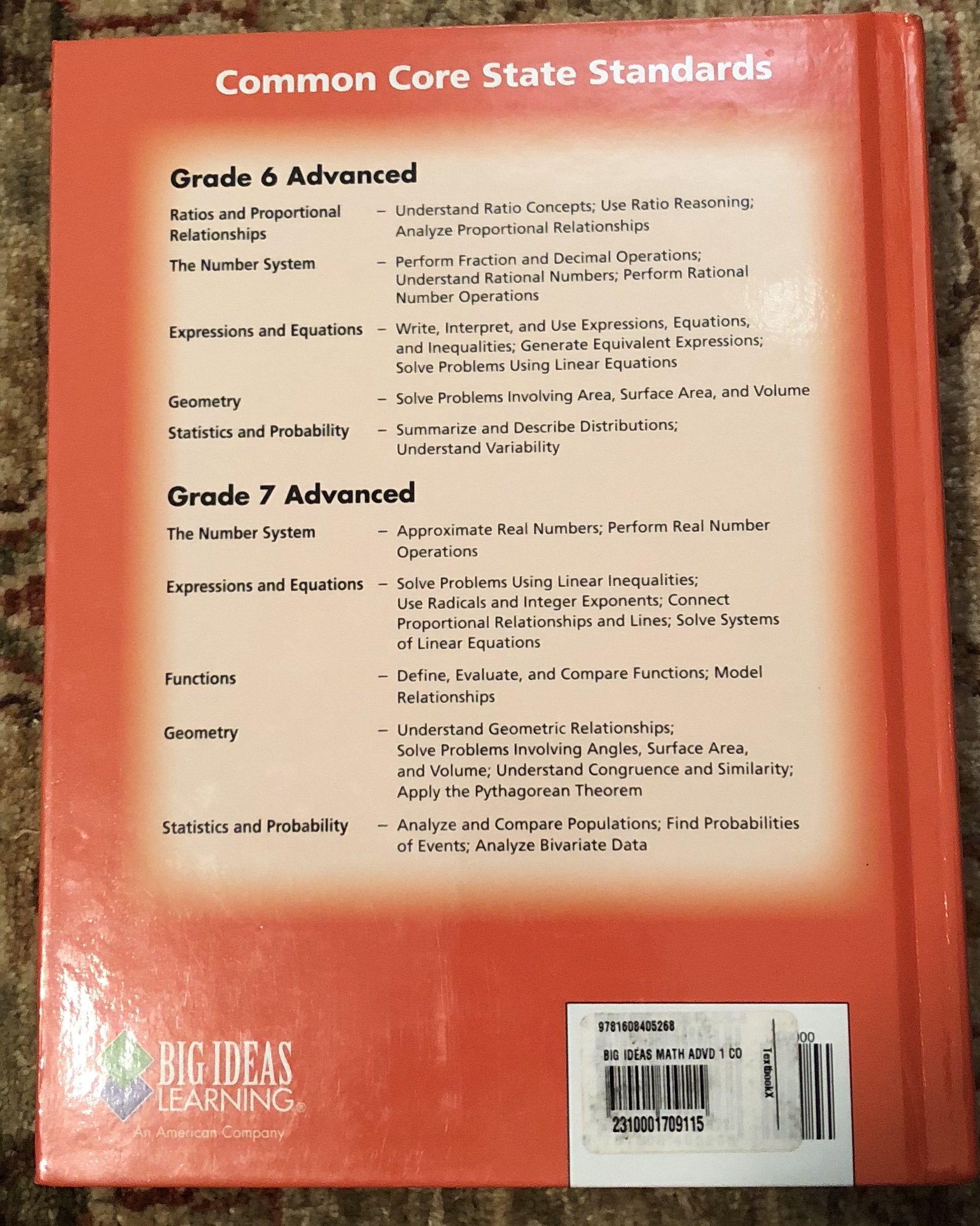 BIG IDEAS MATH Advanced 1: Common Core Student Edition 2014 HOUGHTON MIFFLIN HARCOURT