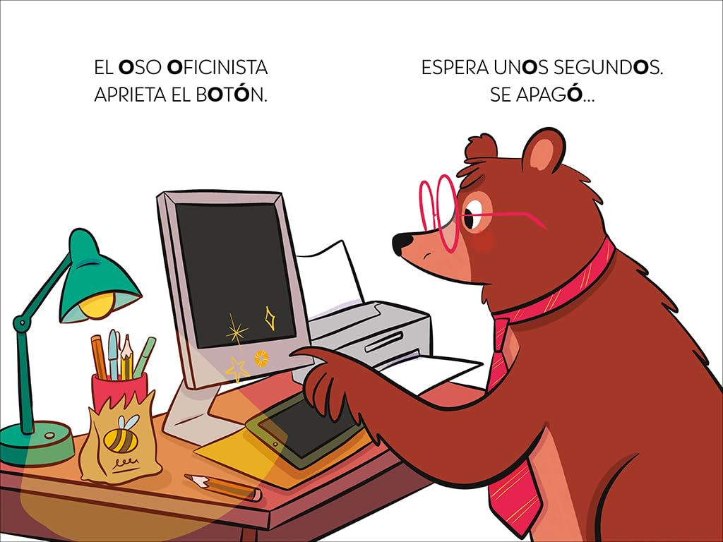 Un oso trabajador y el problema del ordenador. Aprender a leer con MAYÚSCULAS (a partir de 5 años) / A Hardworking Bear and the Computer Problem (EL UNICORNIO DE LAS LETRAS) (Spanish Edition) [Paperback] Oro, Begoña
