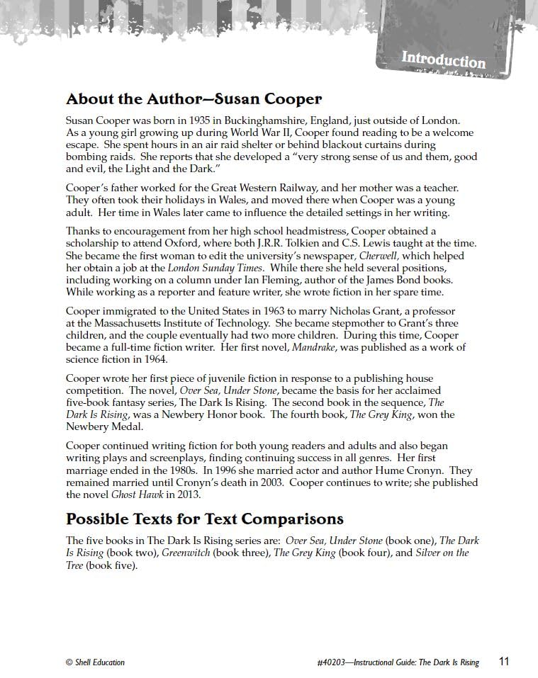 The Dark Is Rising: An Instructional Guide for Literature - Novel Study Guide for 4th-8th Grade Literature with Close Reading and Writing Activities (Great Works Classroom Resource [Paperback] Suzanne I. Barchers
