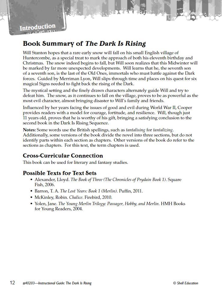 The Dark Is Rising: An Instructional Guide for Literature - Novel Study Guide for 4th-8th Grade Literature with Close Reading and Writing Activities (Great Works Classroom Resource [Paperback] Suzanne I. Barchers