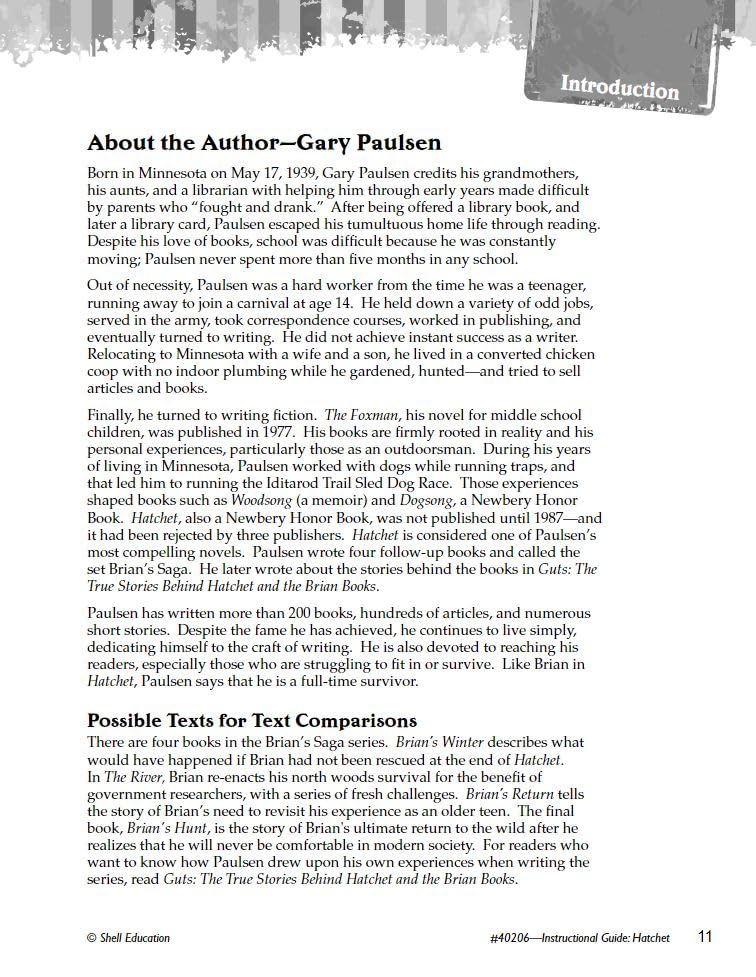 Hatchet: An Instructional Guide for Literature - Novel Study Guide for 4th-8th Grade Literature with Close Reading and Writing Activities (Great Works Classroom Resource) [Paperback] Suzanne I. Barchers