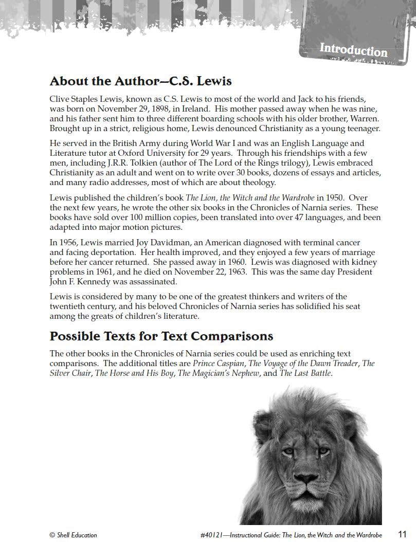 The Lion, the Witch and the Wardrobe: An Instructional Guide for Literature - Novel Study Guide for 4th-8th Grade Literature with Close Reading and Writing Activities (Great Works Classroom Resource [Paperback] Kristin Kemp