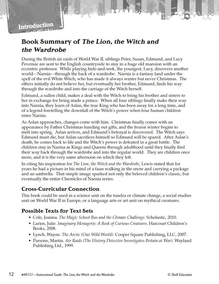 The Lion, the Witch and the Wardrobe: An Instructional Guide for Literature - Novel Study Guide for 4th-8th Grade Literature with Close Reading and Writing Activities (Great Works Classroom Resource [Paperback] Kristin Kemp