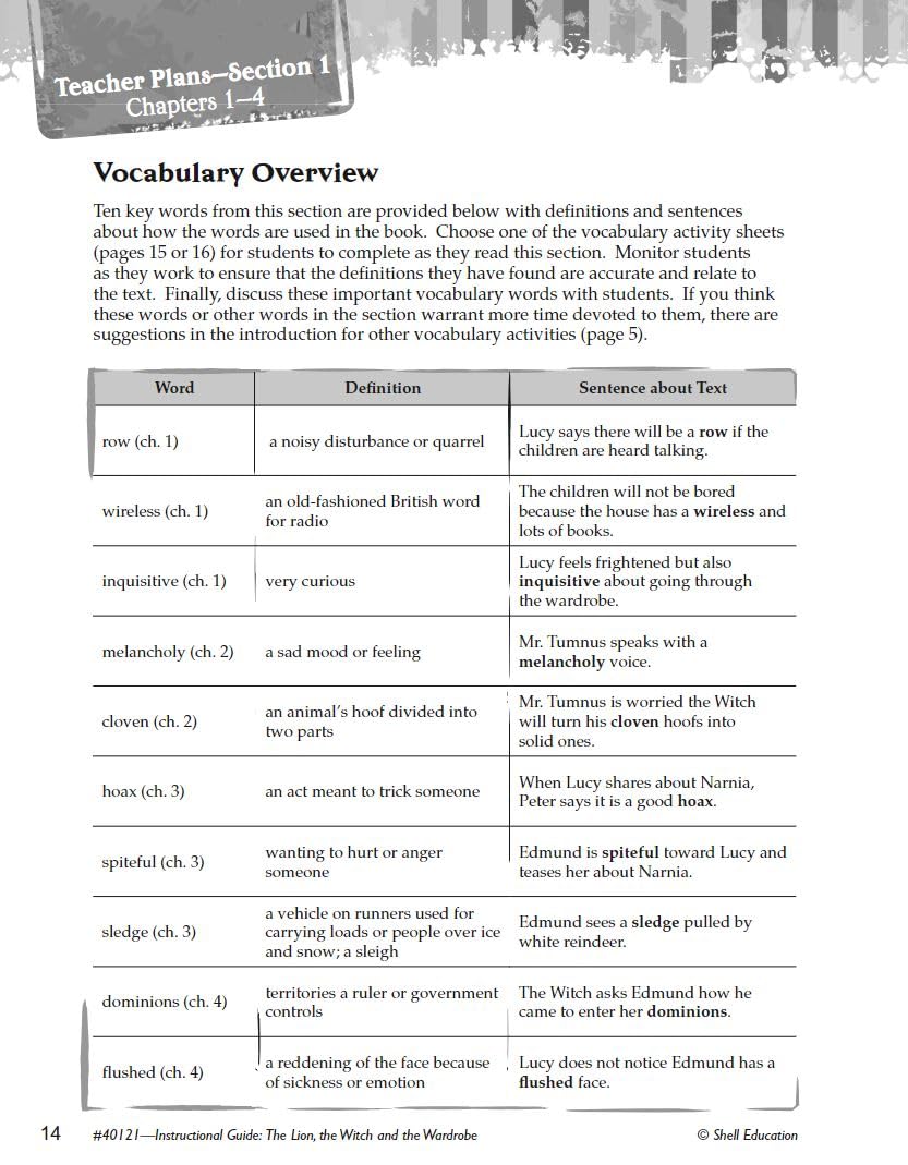 The Lion, the Witch and the Wardrobe: An Instructional Guide for Literature - Novel Study Guide for 4th-8th Grade Literature with Close Reading and Writing Activities (Great Works Classroom Resource [Paperback] Kristin Kemp
