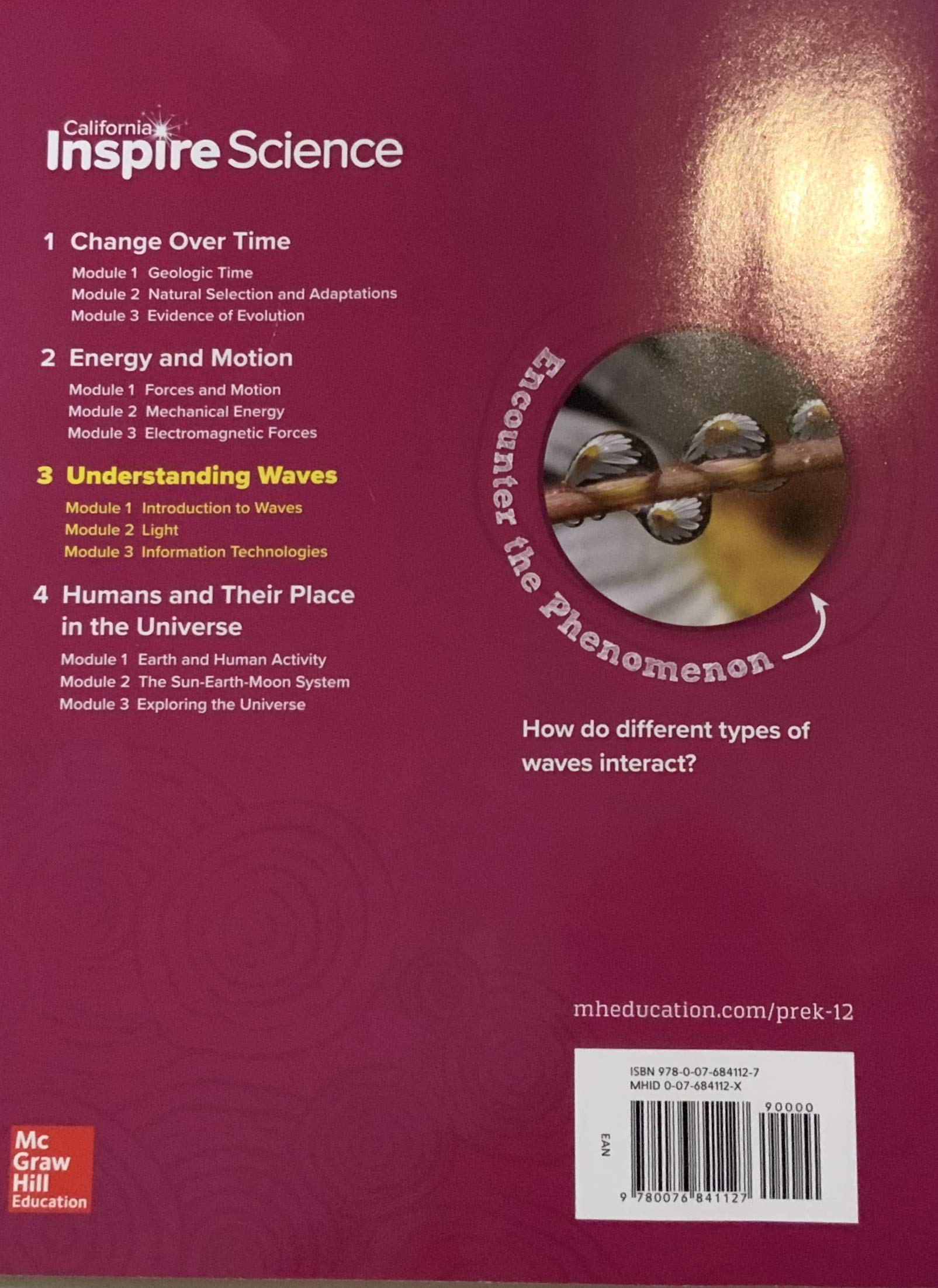 California Inspire Science Grade 8 Integrated Unit 3 Studednt Edition NGSS Waves [Paperback] Various
