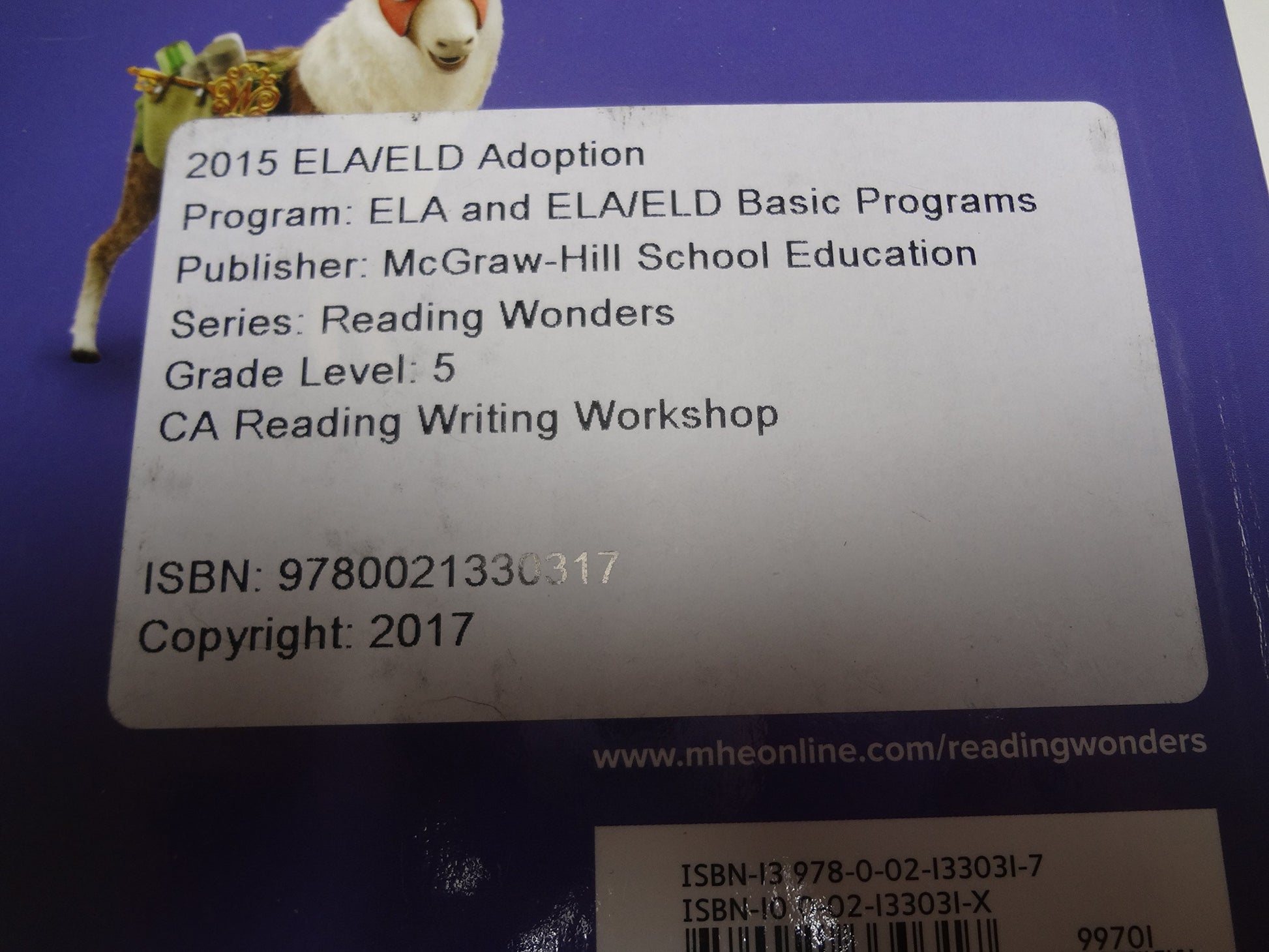 Wonders California reading/writing workshop grade 5 [Hardcover] Diane August